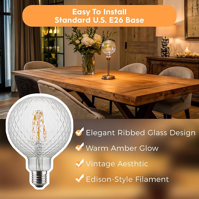 G125 Pineapple Faceted LED Bulb,4W Dimmable E26 Clear Crystal,1 Pack | Vintage Decorative Large Globe Bulb, Gentle Ambient Light, Dim, Ideal For Hotel, Living Room & Commercial Space Decoration - Image 5