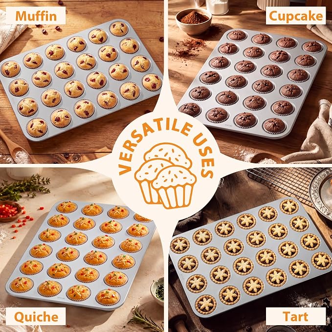 TeamFar Mini Muffin Pan, Stainless Steel 24-Cup Muffin Tin for Baking- 1PC | Small Cupcake Pan Tray for Egg Bites Mini Cakes Quiches, Brunches Parties Birthday Treats, Healthy & Sturdy, Dishwasher Safe - Image 7