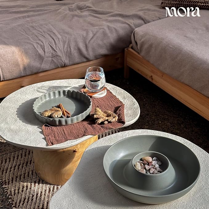 Mora Ceramic Chips and Dip Serving Tray: Large Divided Party Bowl Set for Chips & Salsa, Veggies & Dip, Fruit, Snacks, Entertaining, Hosting, etc. Minimalist Design for the Modern Hostess - Peppercorn - Image 7