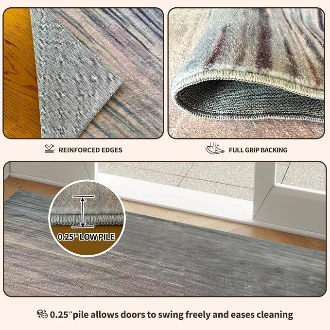 2x6 Runner Rug, Washable Hallway & Kitchen Rug - Non-Slip Low Pile Floor Mat for Entryway, High Traffic Areas, Easy Clean Vintage Pattern - Image 6