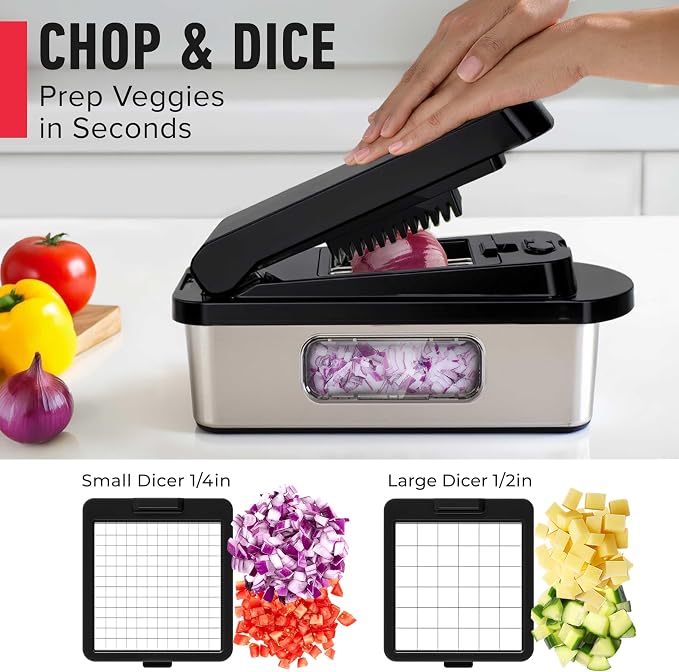 MUELLER HOME Pro-Series 10-in-1 Stainless Steel Multi Vegetable Chopper | 8 Blade Mandoline Slicer, Kitchen Tools and Gadgets, Food and Veggie Chopper, Mincer, Dicer, French Fry Cutter, Black - Image 4