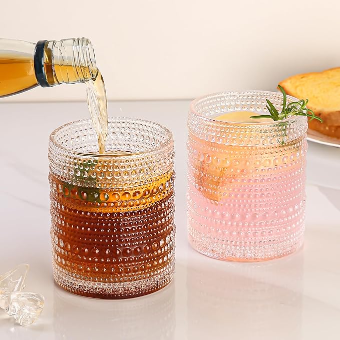 Amyoole Hobnail Drinking Glasses Set of 6,12oz Bar Tumbler Glassware | Clear, Vintage Glassware Embossed Water Tumbler, Cocktail Glass and Kitchen Glass Cups, For Beer, Whiskey, Juice, Milk - Image 4