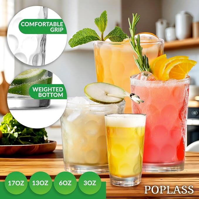 Melrose 24-Piece Family Drinking Glasses Set - Everyday Drinking Glassware Set with Highball Cooler, DOF, Juice Glasses and Shot Glasses - 6 Each Free Replacement for Damaged Glasses During Shipping - Image 7