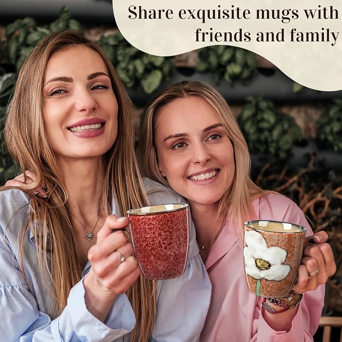Maxdot 2 Pcs 12oz Ceramic Coffee Mugs Sets Glazing Process Cappuccino Mug Floral Ceramic Tea Cups Idea Gift Set for Women Porcelain Cup for Coffee, Cocoa, Tea, Latte (Retro) (Vintage) - Image 6
