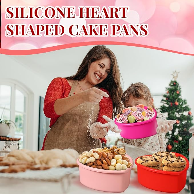 12 Pcs Mother's Day Heart Shaped Cake Pans Pink Red Silicone Mini Heart Cake Mold Nonstick Dessert Pan Chocolate Baking Tray Bakeware for Mother's Day Birthday Cupcake Muffin Tool(Multicolor,4'') - Image 6