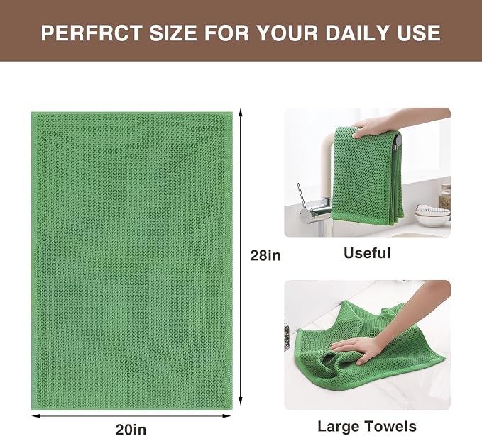 Homaxy 100% Cotton Oversized Waffle Weave Kitchen Towels 4-Pack | Grass Green, 20 x 28 Inches, Ultra Soft Absorbent Dish Towels, Quick Drying Large Cleaning Towels - Image 3