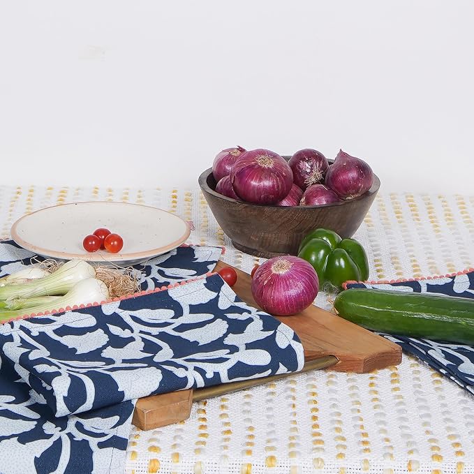 Printed Kitchen Dish Bar and Tea Towels Cotton, 18x28 inch with Trims, Cotton Dish Towel Sets (Allover Blue, Set of 6) - Image 7