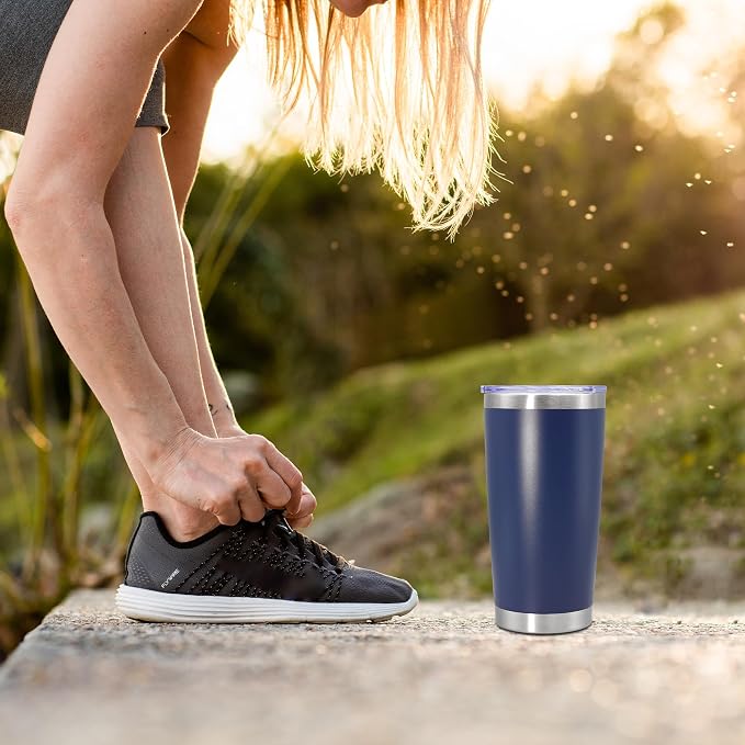 20oz Tumbler Insulated Coffee Tumblers with Lid Stainless Steel Navy 12P | 20 oz Tumblers Double Wall Insulated Vacuum 20oz Coffee Mug Leak Proof Tumblers with Lid Powder Coated - Navy 12 Pack - Image 2