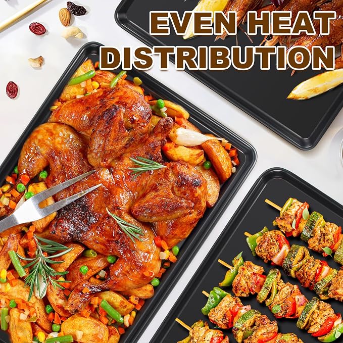 Baking Sheet Pan Set of 3, Nonstick Commercial Cookie Sheets for Baking | Commercial Half/Quarter/Jelly Roll Pans Replacement Toaster Oven Tray, Heavy Duty & Easy Clean - Image 5