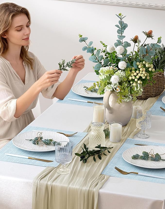 Leetaltree Soft Sky Blue Woven Placemats Set of 6 - Heat Resistant Non-Slip Place mats for Dining Table, Washable Durable PVC Vinyl Woven Table Mats(Sky Blue, 6) - Image 3