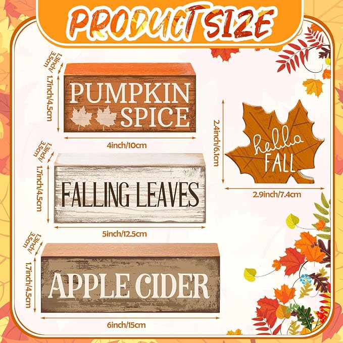 Moucuny 4 Pcs Fall Decor Wooden Maple Leaf Decoration Thanksgiving Tiered Tray Decor Rustic Wooden Maple Leaf Block Sign Thanksgiving Table Centerpiece Farmhouse for Autumn Harvest Party Home Kitchen - Image 2