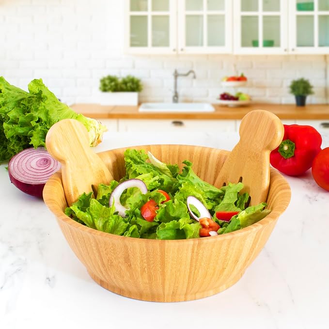 Totally Bamboo Salad Hands, Wood Salad Tongs Alternative for Serving | 2-piece bamboo salad claw servers. Wide scoop for tossing greens, pasta, and fruit. Bowl-grip knob catches on bowl rim. - Image 6