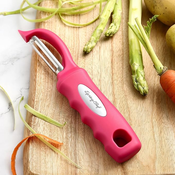Spring Chef Swivel Vegetable Peeler for Kitchen w/Soft Grip Handle, Pink | Premium Potato Peeler w/ Ultra Sharp Stainless Steel Blades, Multifunctional Veggie Peeler for Apple, Carrot, Cucumber, Fruit - Image 3