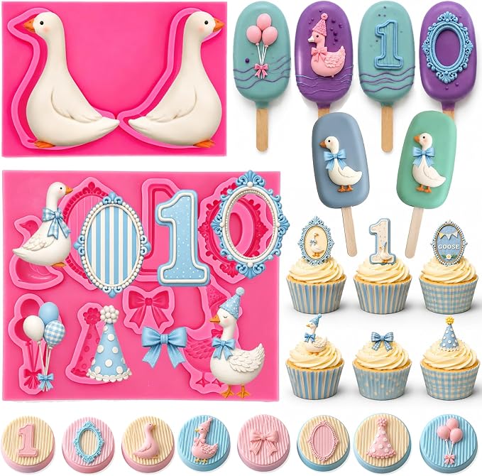 One Silly Goose Birthday Chocolate Fondant Molds Silicone, First Birthday | Silicone Chocolate Candy Mould, for Baby Shower Party 1st Birthday, Cake, Cupcake Decorations, Kitchen Crafts Baking Supplies by Unknown