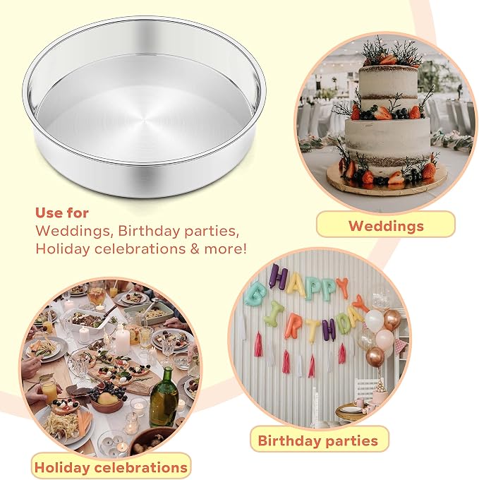 Herogo 8 Inch Round Cake Pan Set of 3, Stainless Steel Nonstick Layer Tier Birthday Wedding Cake Pans, Fit Oven Pots Pressure Cooker, Mirror Finish, Dishwasher Safe - Image 8