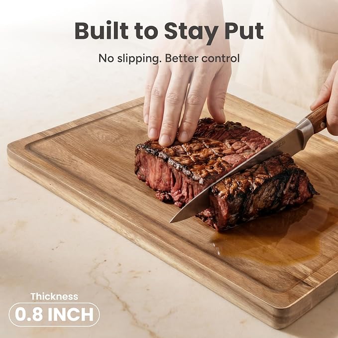 SMIRLY Cutting Boards for Kitchen, 3 Piece Acacia Cutting Board with Stand | Non Toxic Cutting Board with Juice Grooves and Handles, Multiple Sizes Wood Chopping Board for Meat Vegetable Charcuterie - Image 2