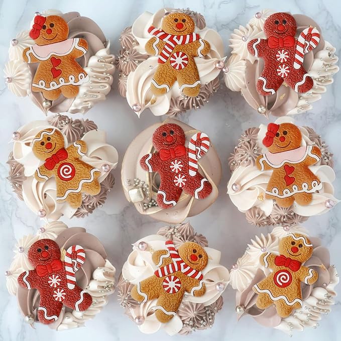 40PCS Edible Merry Christmas Cupcake Toppers - Wafer Paper Gingerbread Man Cupcake Toppers Decorations for Christmas Theme New Year Holiday Party Cake Decorations Supplies - Image 2