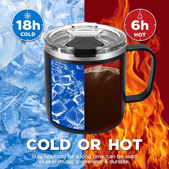 HAUSHOF 14 oz Coffee Mug, Insulated Coffee Mug with Handle, Travel Camping Cup, Portable Stainless Steel Coffee Cup, Insulated Coffee Cups with Lid, Black - Image 5