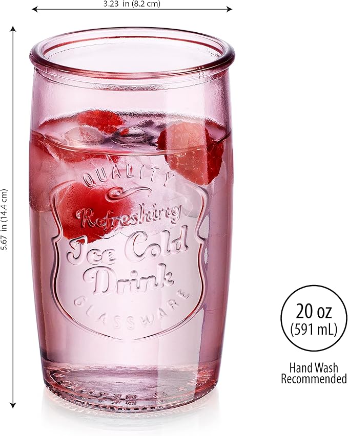 Glaver's Colored Glassware, Ice Cold Drinking Glasses Set of 4 – 18 Oz Vintage Glass Cups for Kitchen, Dining Table – Multi- Colors Glass Tumblers. Hand Wash. - Image 2