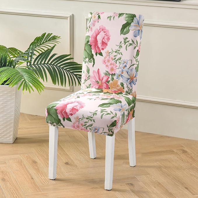 Fuloon Chair Covers for Dining Room 6 Pack, Printed Stretch Dining Slipcovers, Washable Kitchen Slip Covers for Parson Chair, Flowers Blossoms Printed, Set of 6 - Image 3