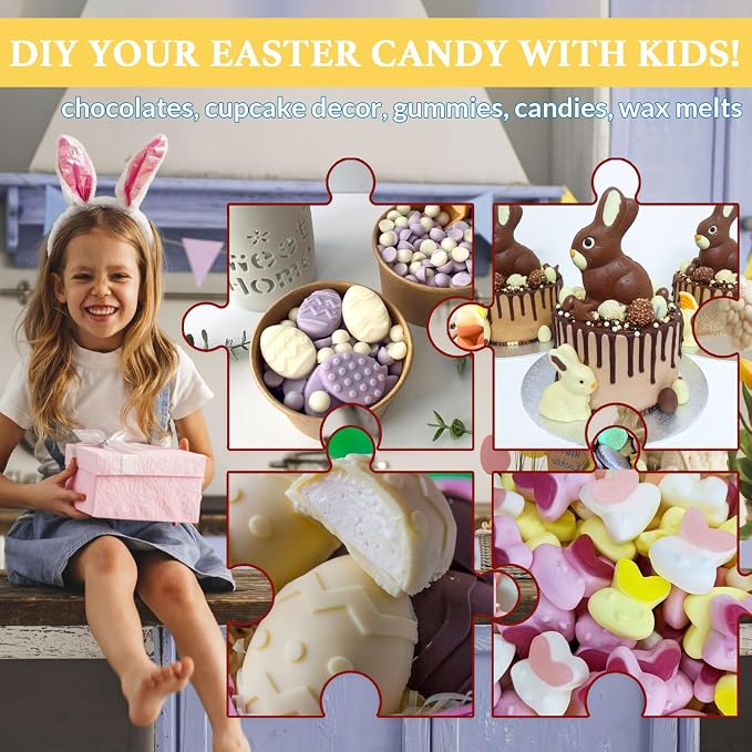 HKNMTT Easter Silicone Candy Mold 2-PACK 9 Shaped Egg Rabbit 72 Cavities Chocolate Mould Wax Melt Tray for Gummies Cupcake Decor Kids Holiday Gift Fudge Making Set - Image 6