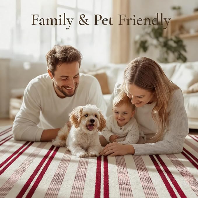 5x7 Area Rug, Machine Washable Living Room Rug - Non-Slip Low Pile Accent Rug for Bedroom, Pet Friendly, Modern Vintage Geometric Design - Image 9