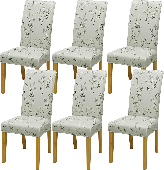 Dining Chair Covers, Stretch Seat Covers, Washable Furniture Protector | 6 Pack, Washable, Stretch Fit, Soft, Non Slip, Dining Chair Covers, Seat Protector, Furniture Protector by BIETYONE