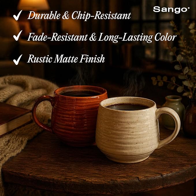 SANGO 17.5 oz Stoneware Coffee Mugs Set of 4, Rustic Ceramic Mug with Speckled Reactive Glaze, Large Pottery Drinkware for Coffee or Tea, Dishwasher & Microwave Safe Mugs, Siterra Painter’s Palette - Image 8