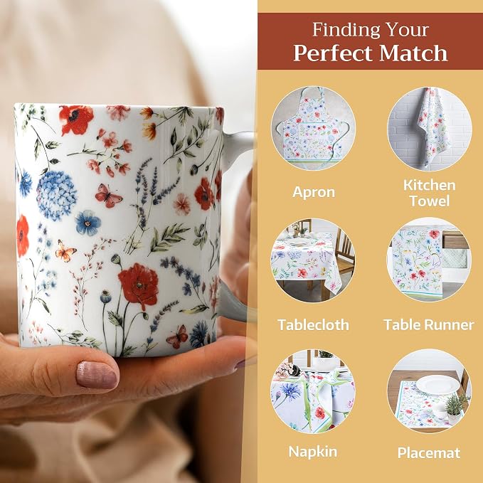 Maison d' Hermine Coffee Mug with Handles Tea Cups (12 Ounce, Pack of 2) | Fine Bone China Coffee Mugs for Hot Beverages Cappuccino Latte Home Restaurant Hotel Spring Summer -Just Floral - Image 6