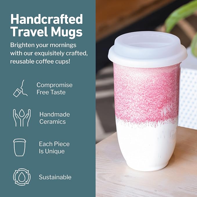 NOVA CERAMICS Coffee Travel Mug - Coffee Travel Cup – Microwave & Dishwasher Safe Coffee Pink Tumbler - Gifts For Women Men Him Her – 16oz – Coral Pink - Image 2