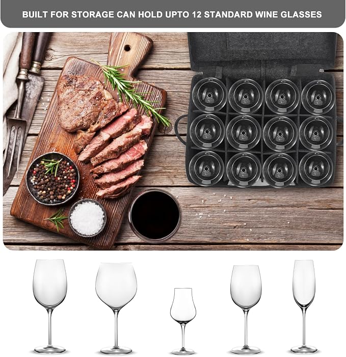 Foyego Wine Glass Storage Box with 24 Dividers, Dark Gray, 2 Pack | Visible Window, Soft Handles, for Packing and Moving, Stackable Storage Containers for Stemware, Glassware, Crystal Glasses - Image 6