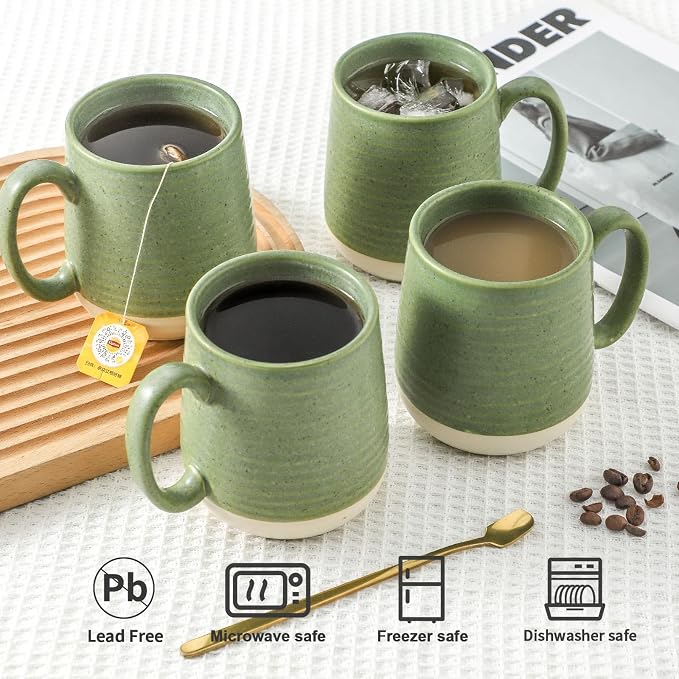 HASENSE Porcelain Coffee Mugs Set of 4, 15 Oz Large Coffee Cups, Latte Cup with Handle, Tea Mugs for Men and Women, Modern Coffee Mug for Cappuccino, Milk, Cocoa, Microwave & Dishwasher Safe, Green - Image 4