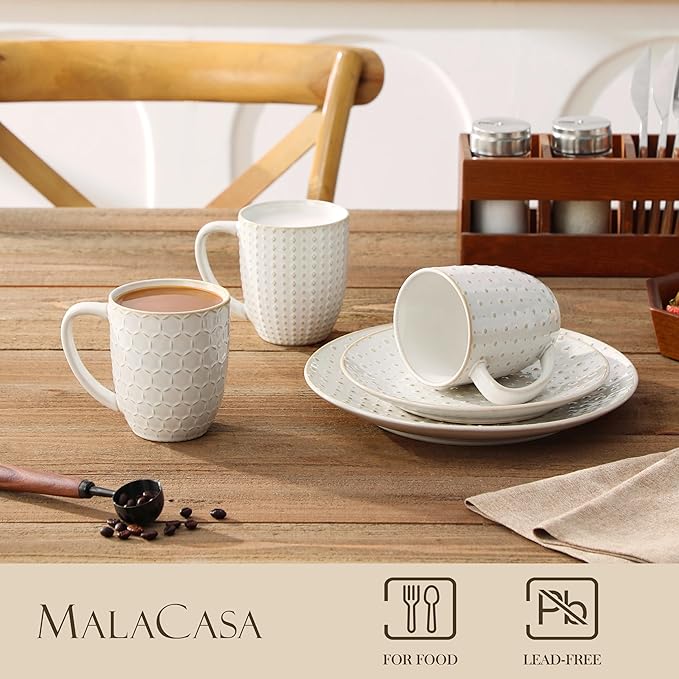 MALACASA LYDIA 16 Oz Coffee Mugs Set of 4, Ceramic Embossed Cups | For Coffee, Latte, Cappuccino, Tea, Dishwasher, Microwave Safe, Lead-Free Ceramic, Comfortable Handle, Gift Set - Image 7