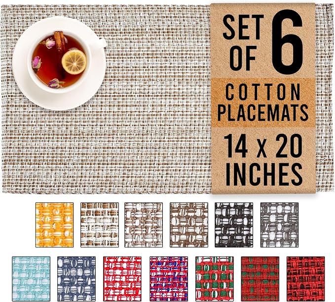 Urban Villa Two Tone Placemat Cotton Tablemat 14x20 (Set of 6) Eggshell by CottonTrends