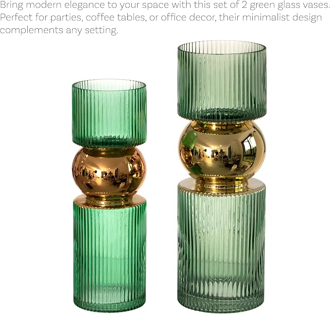 Set of 2 Decorative Green Tall Glass Vase - Modern Minimalist Decor for Parties, and Special Events - Perfect Centerpiece for Coffee Tables, Living Rooms, Dining Tables, Offices, and Farmhouse Decor - Image 4