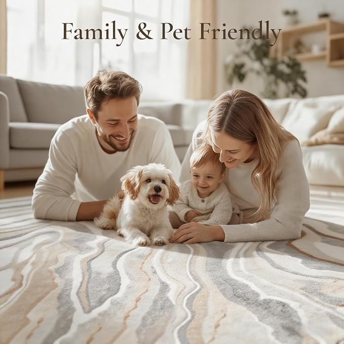 6x9 Area Rug, Machine Washable Soft Living Room Rug - Stain Resistant Non-Slip Rug for Bedroom, Pet Friendly, Modern House Decor - Image 9