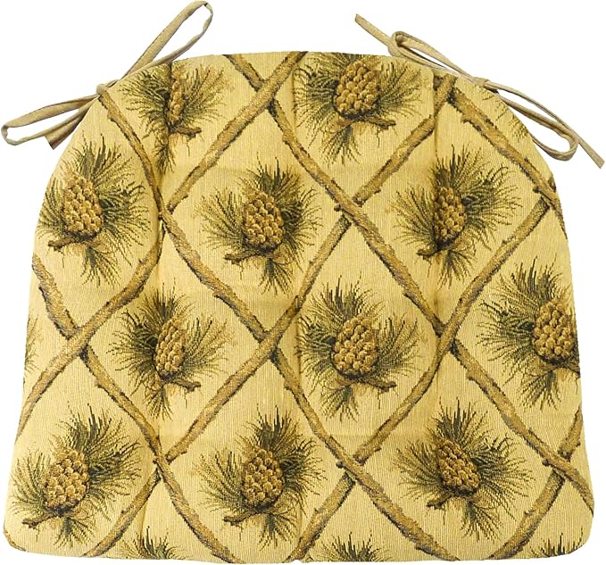 Barnett Home Decor Wilderness Pinecones Beige Kitchen Chair Pads - Size Small 15 x 17 Latex Foam Fill - Rustic Home Decor, Cabin Decor, Lodge Decor, Forest Decor - (Pinecone Beige Chair Pad 17") by BarnettHomeDecor