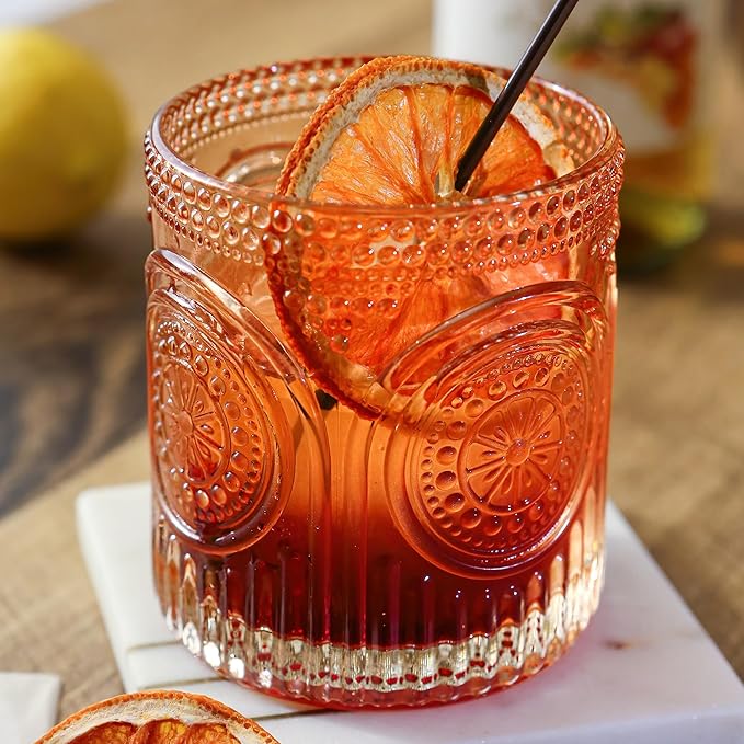 Ribbed Retro Arch Floral Rose Gold Drinking Glasses Set of 6, (10 oz) Vintage Glassware Set by Kate Aspen| Cocktail Glass Set, Juice Glass, Water Cups | Great Hostess Gift & Gift for New Home Owners by KateAspen
