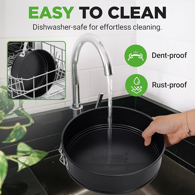 NutriChef 9 Inch Nonstick Cheesecake Springform Cake Pan | Stainless Steel Clasp & Removable Bottom | Durable Stainless Steel Cheesecake Pan | Easy to Clean | Includes 100 Parchment Papers | Black - Image 4