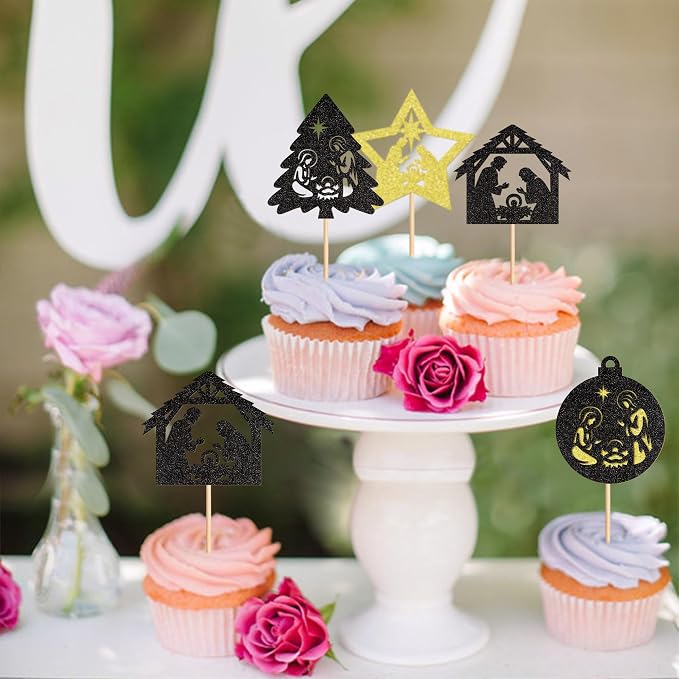 24PCS Christmas Nativity Cupcake Toppers Jesus Birthday Merry Christmas Cupcake Picks For Nativity Scene Religions Chirstmas Decoration Party Decoration - Image 4