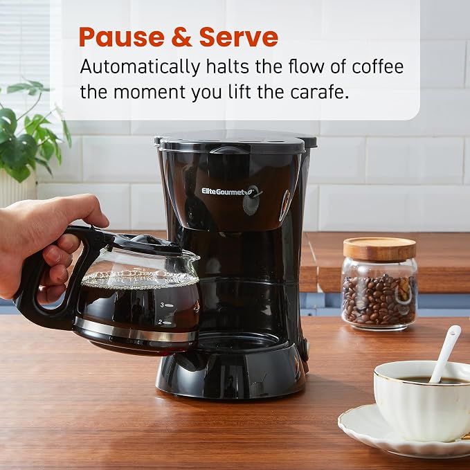 Elite Gourmet EHC4128 Automatic 4-Cup Drip Coffee Maker, Black | Glass carafe, Pause N Serve, reusable filter, On/Off switch, and Keep Warm with water level indicator - Image 6