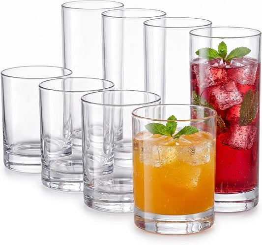 Meolibour® Acrylic Drinking Glasses Set of 8, 14oz Rocks & 20oz Water Cups, Unbreakable Plastic Drinkware, Clear Kitchen Tumblers for Home Outdoors, Reusable, BPA-Free, Top-Rack Dishwasher Safe by Unknown