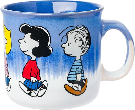 Silver Buffalo Peanuts Charlie Brown, Reactive Glaze Camper Mug, 20oz | Ceramic, Lucy, Sally, Woodstock and Linus, 0.59 Liters by SilverBuffalo