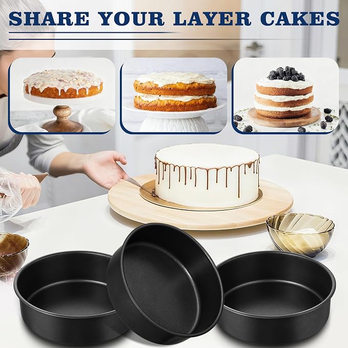 E-far 9 Inch Round Cake Pan Set of 3, Nonstick Stainless Steel Baking Pans Tin, Bakeware for Layer Cakes, Stainless Steel Core & Non-toxic Coating, Straight Side & 2 Inch Deep - Image 5