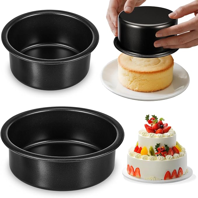 4 Inch & 6 Inch Cake Pans Set of 2, Nonstick Carbon Steel Round Cake Pans | Smash Small Cake Pans for Birthday Wedding Baking Layer Cake , Non Toxic Coating & Straight Side, Easy Clean & Easy Release by AWTBDP