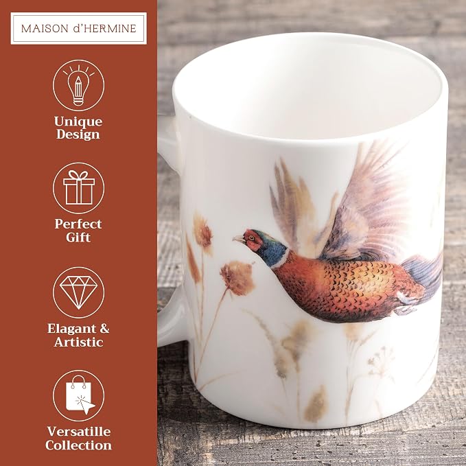 Maison d' Hermine Coffee Mug with Handles Tea Cups (12 Ounce, Pack of 1) | Fine Bone China Coffee Mugs for Hot Beverages Cappuccino Latte Home Restaurant Spring Summer -Faisan D'Automne - Vol Libre - Image 2