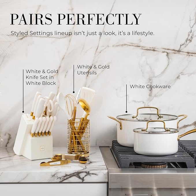 Styled Settings White and Gold Measuring Spoons with Leveler, 8-Piece | Dual-Sided, Stackable, Stainless Steel Magnetic Measuring Spoons Set - Fits in Spice Jars, White and Gold Kitchen Accessories - Image 7
