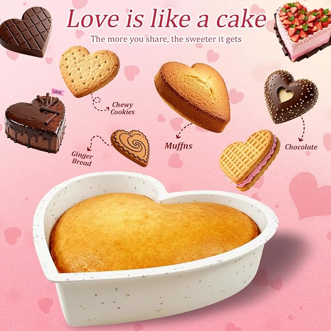 10 Inch Silicone Heart Shaped Cake Pans Set of 2 Large Heart Cake Pan Set Nonstick Silicone Springform Pan Heart Molds for Baking - Image 3