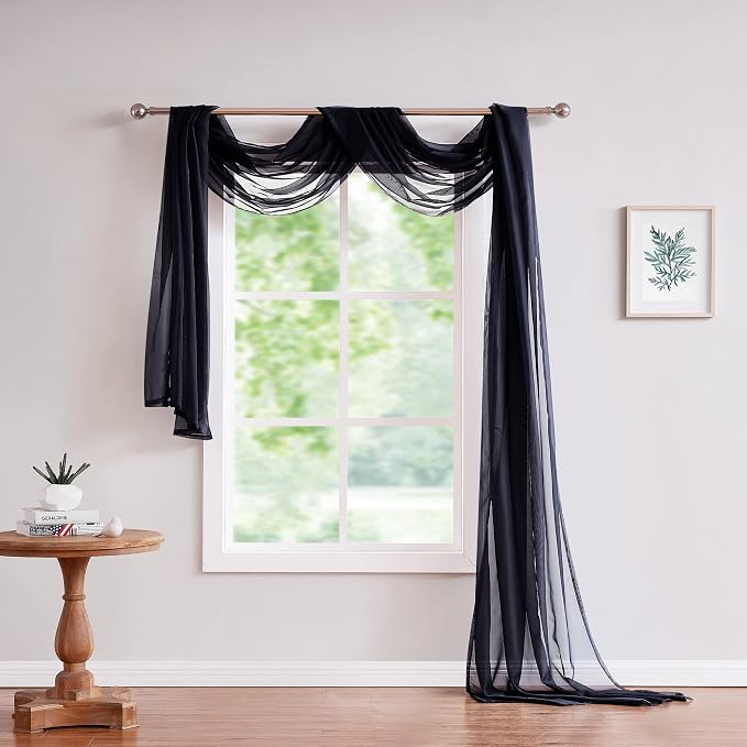 Warm Home Designs 55 x 360 Black Sheer Window Scarf. AM Black 360" | Extra Long Window Scarves Valances are Great As Wedding Arch Draping Fabric, Bed Canopy Or for Decorative Project. - Image 2