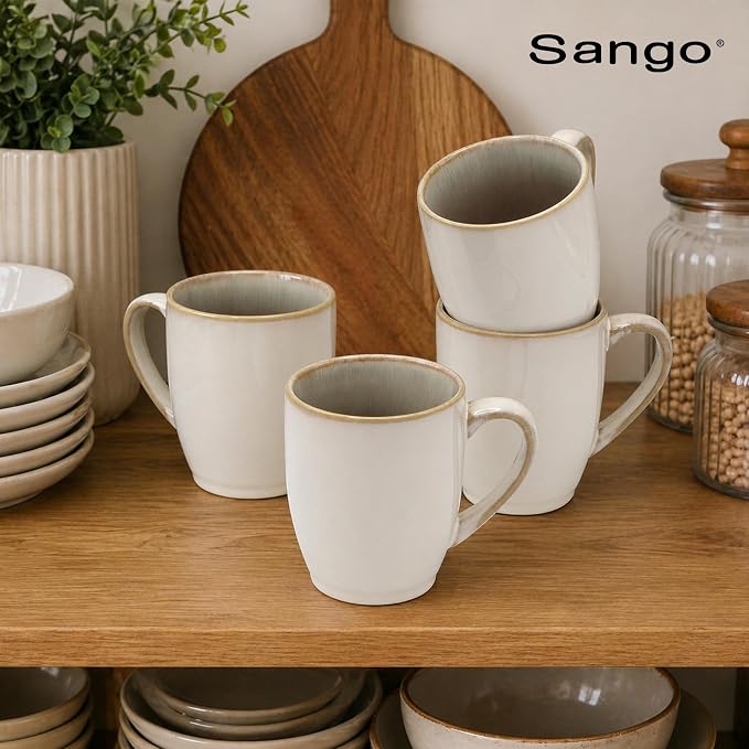SANGO Resona Moss Stoneware Heat Resistant Coffee Mugs, Microwave and Oven Safe, 12 oz, White, 4 Count - Image 8